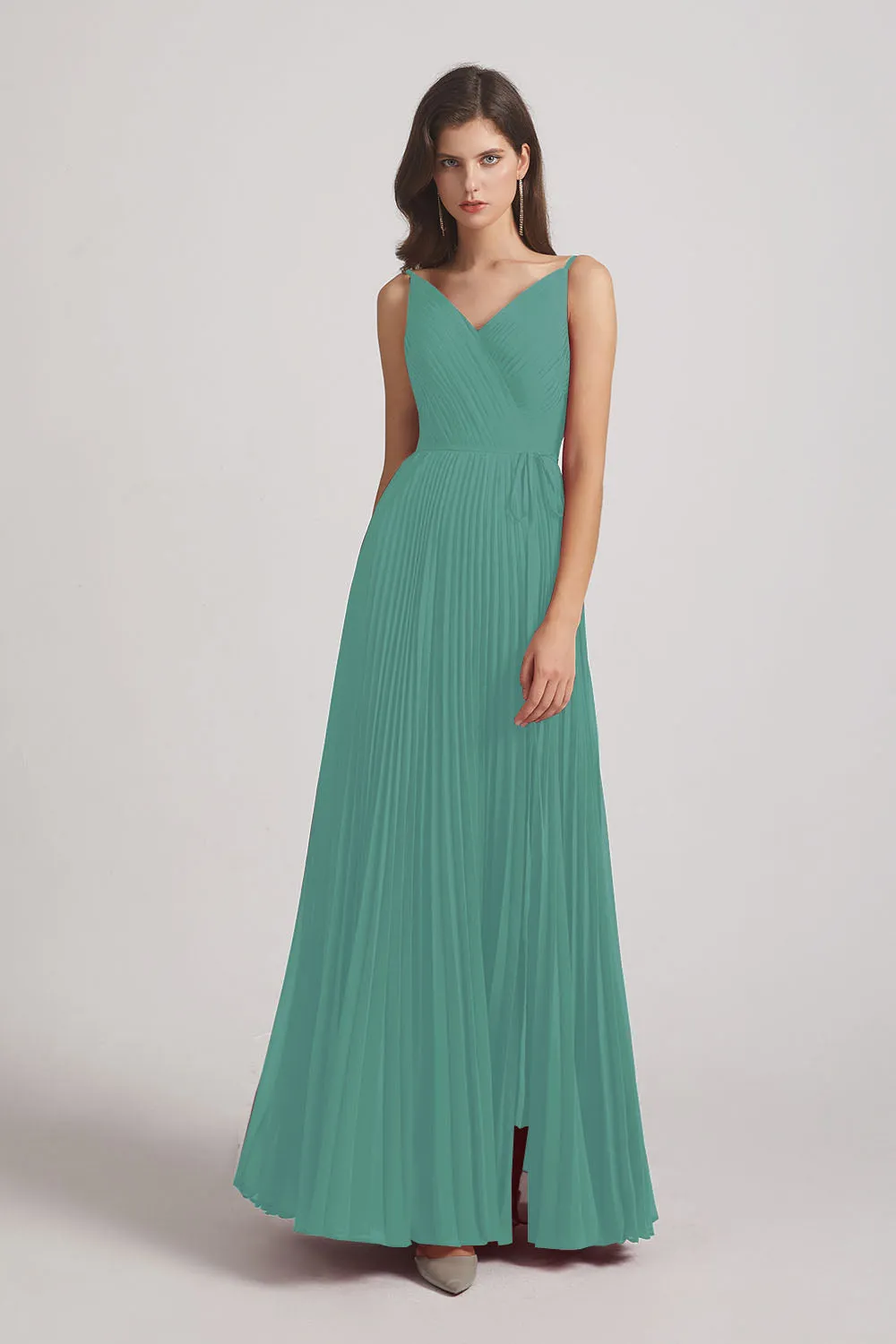 Spaghetti Straps V-Neck Ruched Chiffon Bridesmaid Dresses (AF0054)