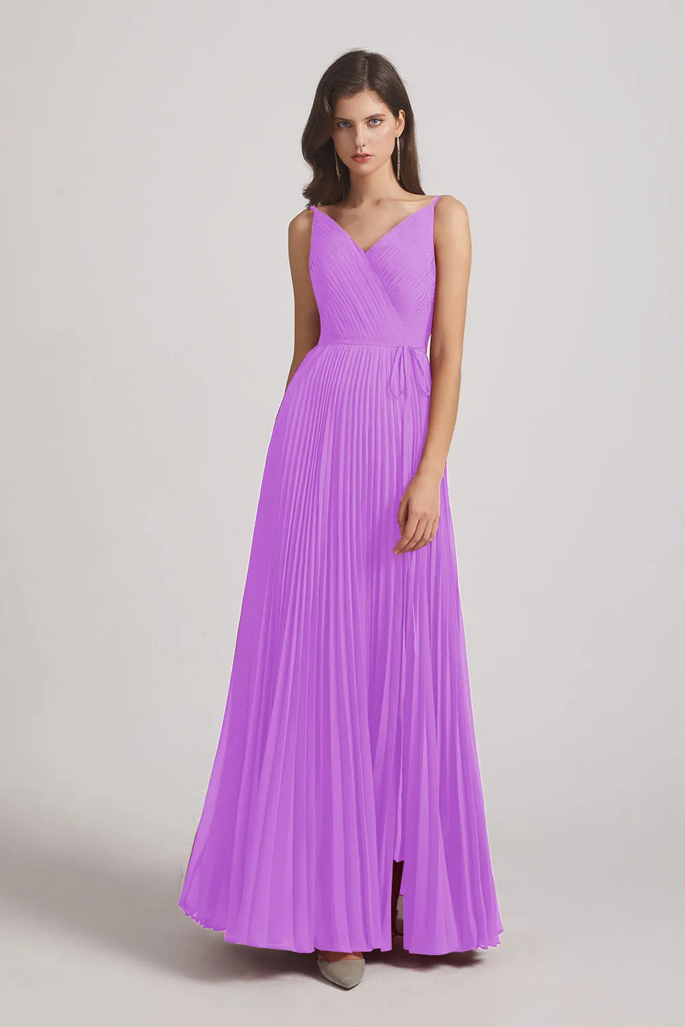 Spaghetti Straps V-Neck Ruched Chiffon Bridesmaid Dresses (AF0054)