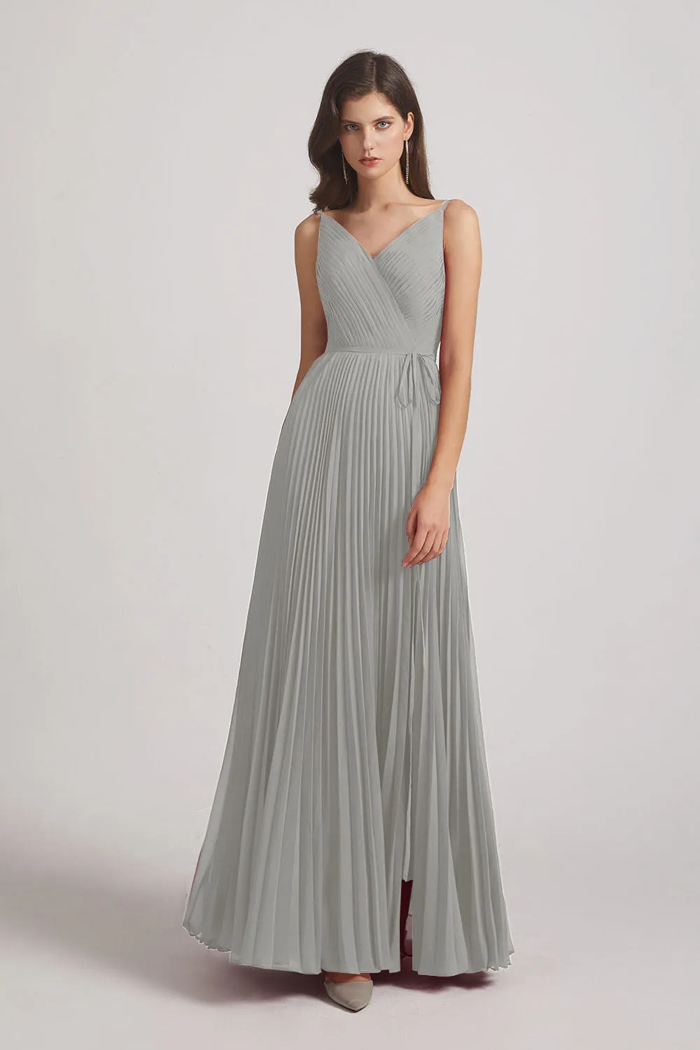 Spaghetti Straps V-Neck Ruched Chiffon Bridesmaid Dresses (AF0054)