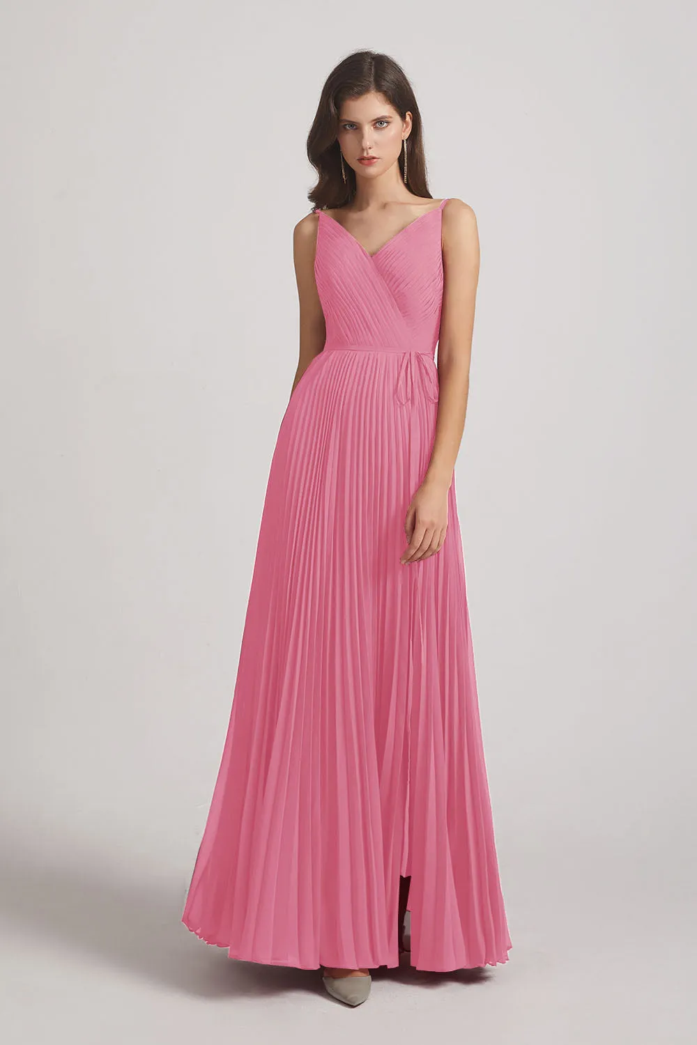 Spaghetti Straps V-Neck Ruched Chiffon Bridesmaid Dresses (AF0054)