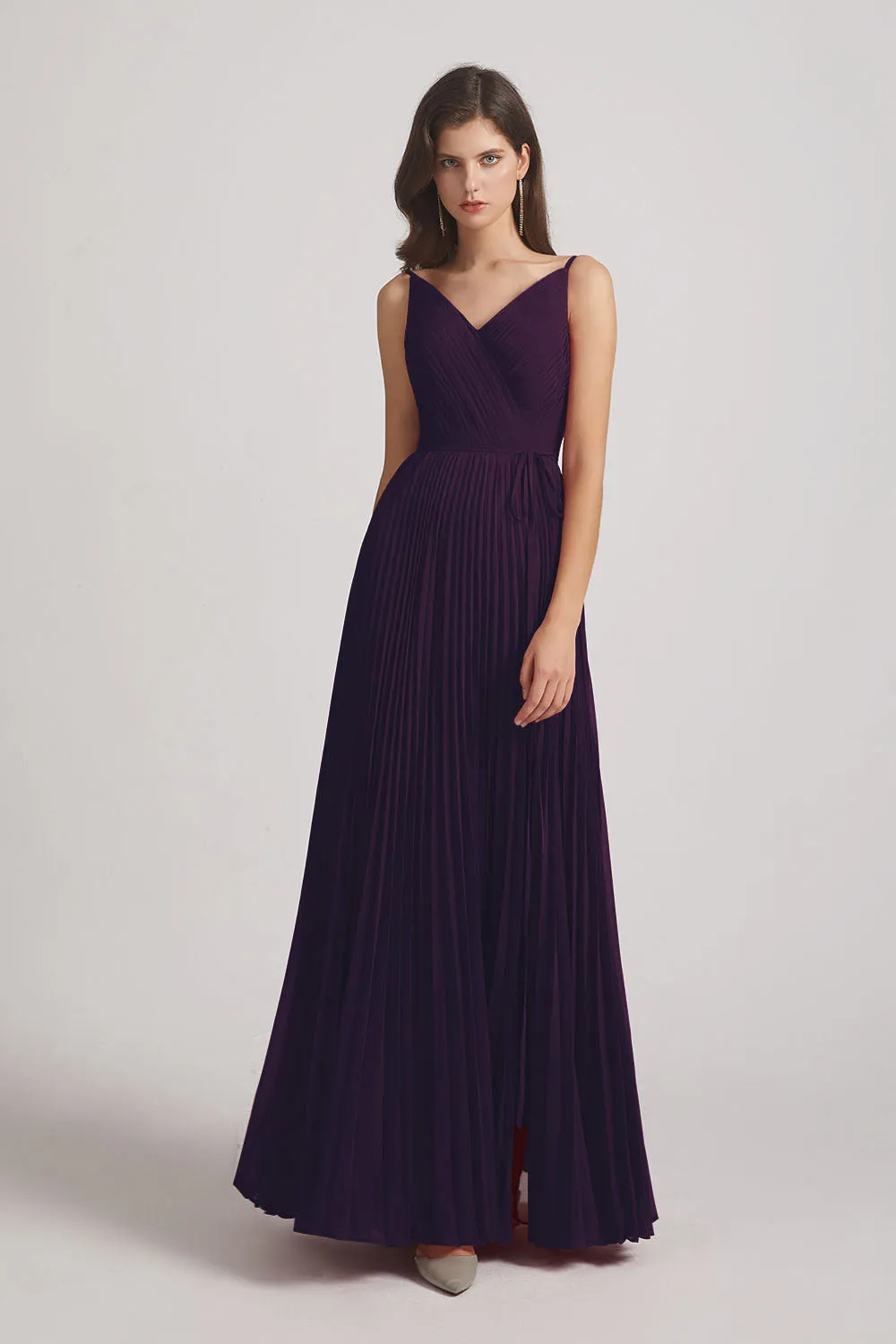 Spaghetti Straps V-Neck Ruched Chiffon Bridesmaid Dresses (AF0054)