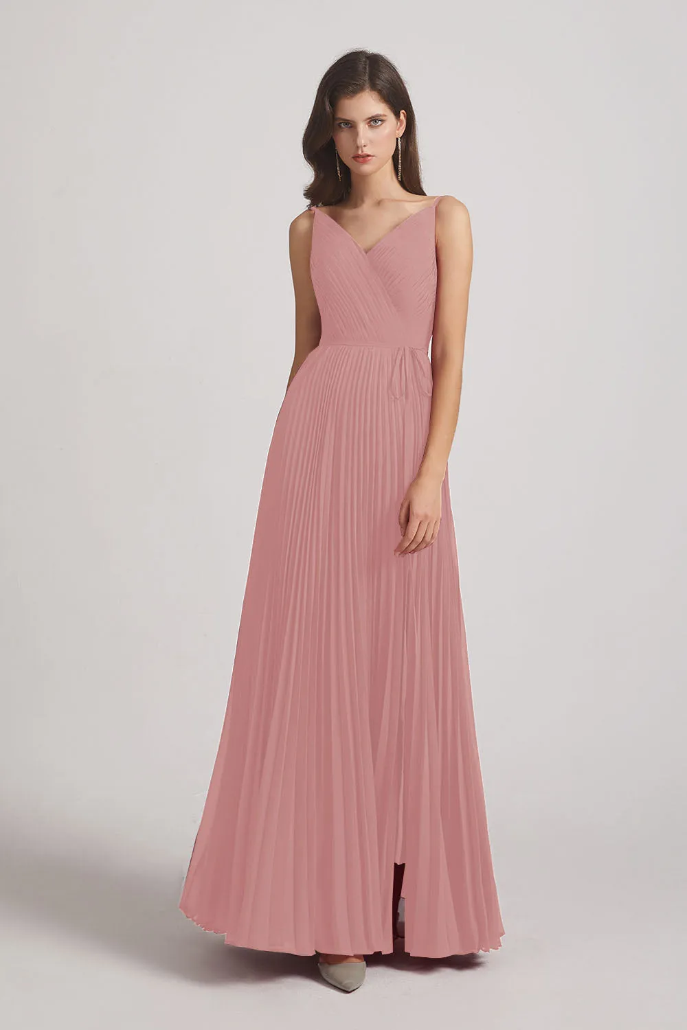 Spaghetti Straps V-Neck Ruched Chiffon Bridesmaid Dresses (AF0054)