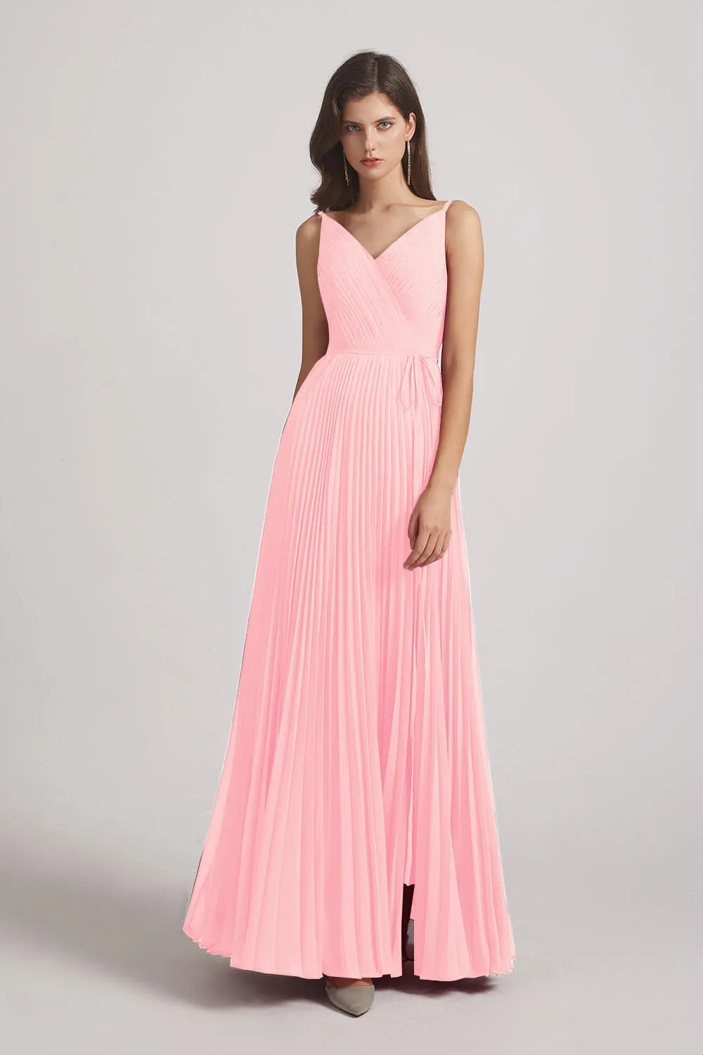 Spaghetti Straps V-Neck Ruched Chiffon Bridesmaid Dresses (AF0054)