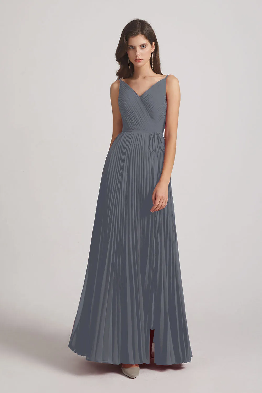 Spaghetti Straps V-Neck Ruched Chiffon Bridesmaid Dresses (AF0054)