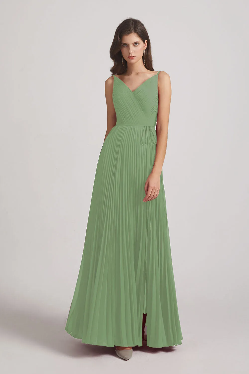 Spaghetti Straps V-Neck Ruched Chiffon Bridesmaid Dresses (AF0054)