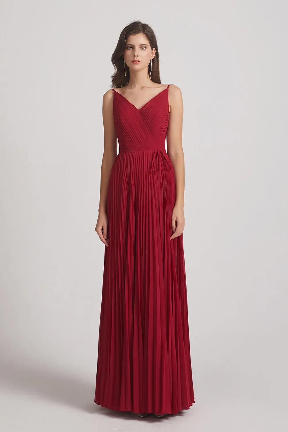 Spaghetti Straps V-Neck Ruched Chiffon Bridesmaid Dresses (AF0054)