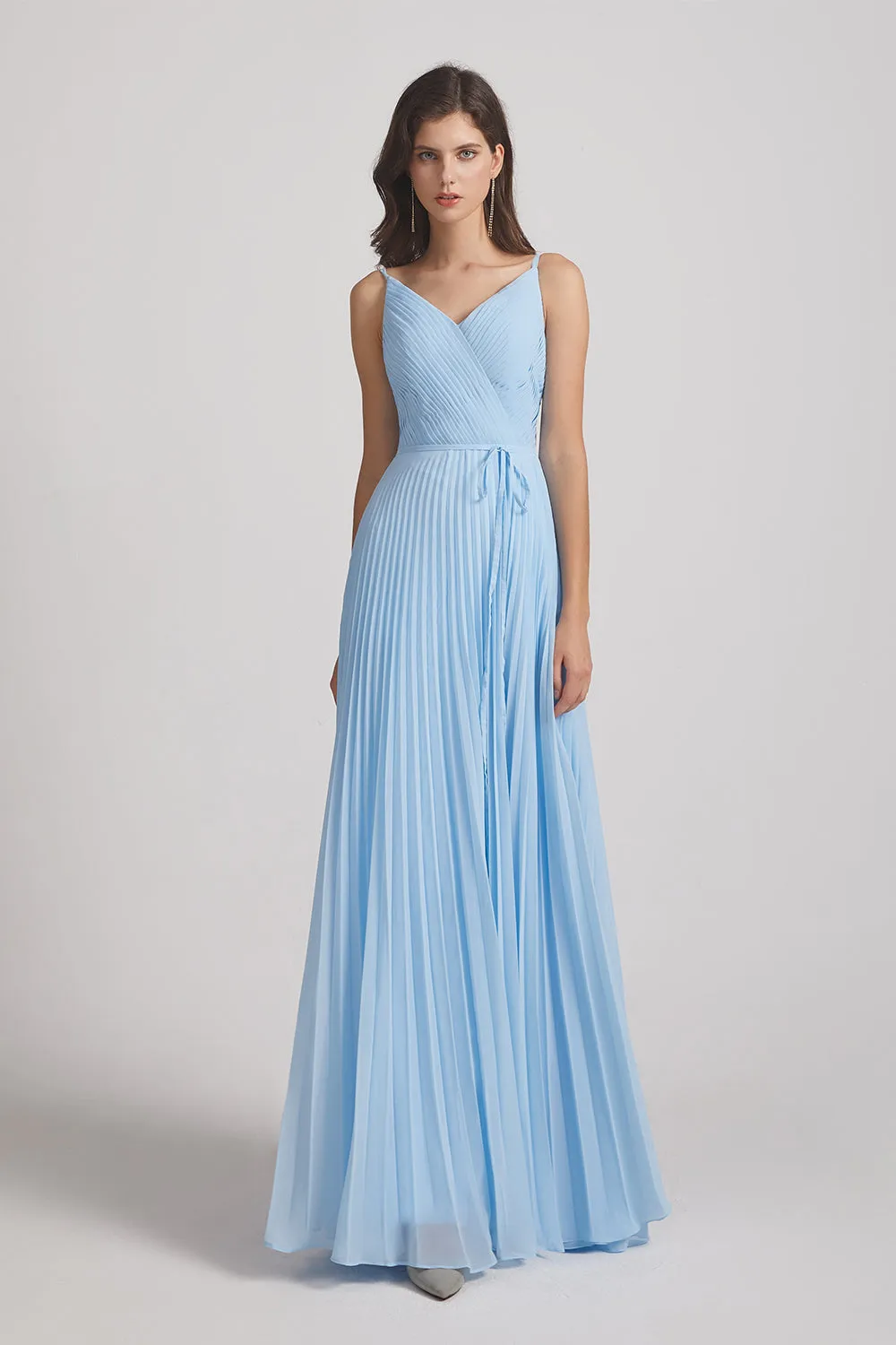 Spaghetti Straps V-Neck Ruched Chiffon Bridesmaid Dresses (AF0054)