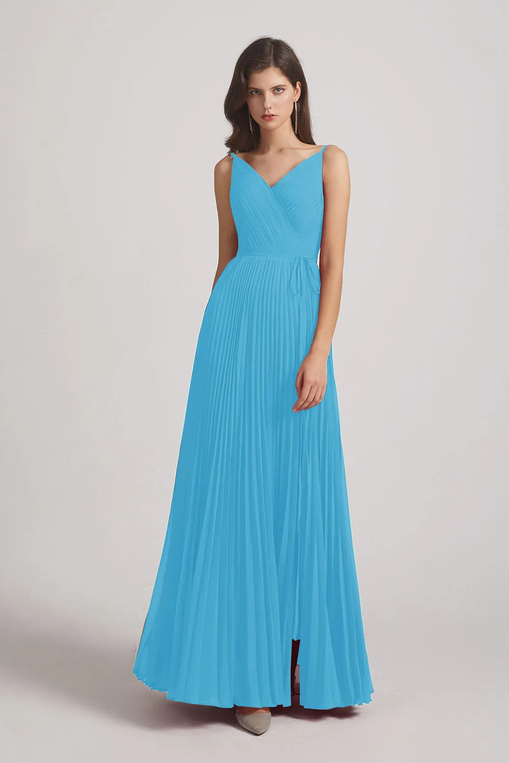 Spaghetti Straps V-Neck Ruched Chiffon Bridesmaid Dresses (AF0054)