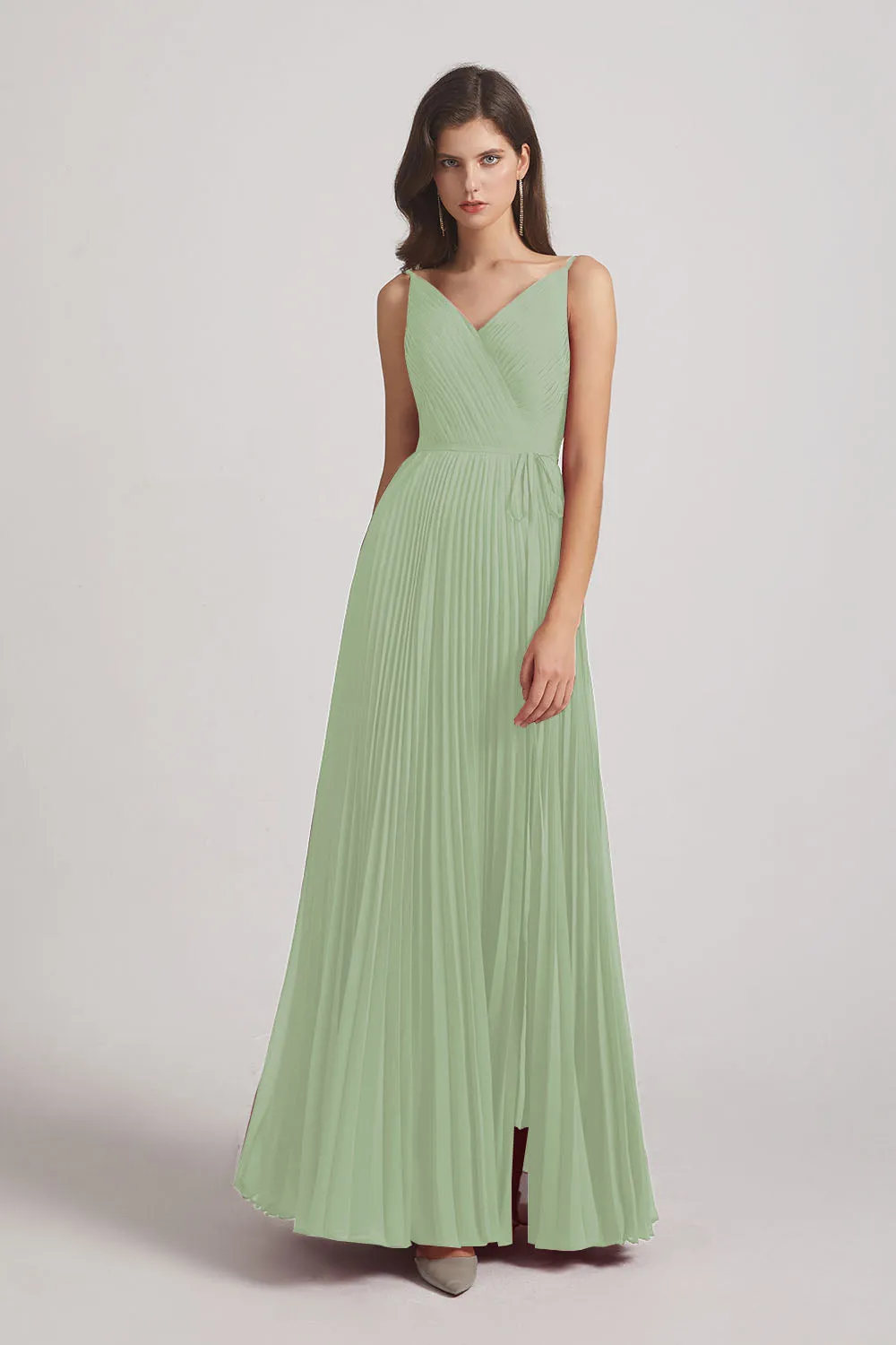 Spaghetti Straps V-Neck Ruched Chiffon Bridesmaid Dresses (AF0054)