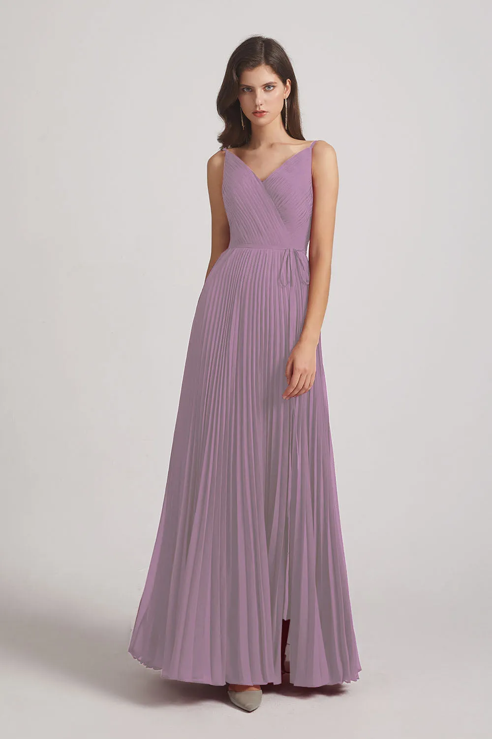 Spaghetti Straps V-Neck Ruched Chiffon Bridesmaid Dresses (AF0054)