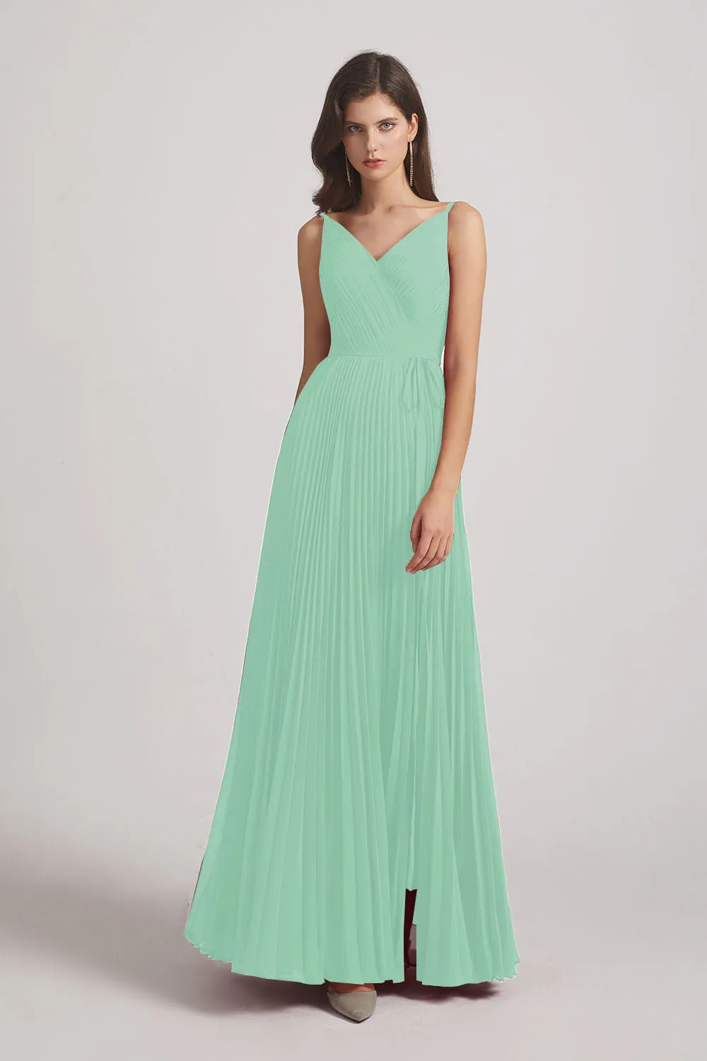 Spaghetti Straps V-Neck Ruched Chiffon Bridesmaid Dresses (AF0054)