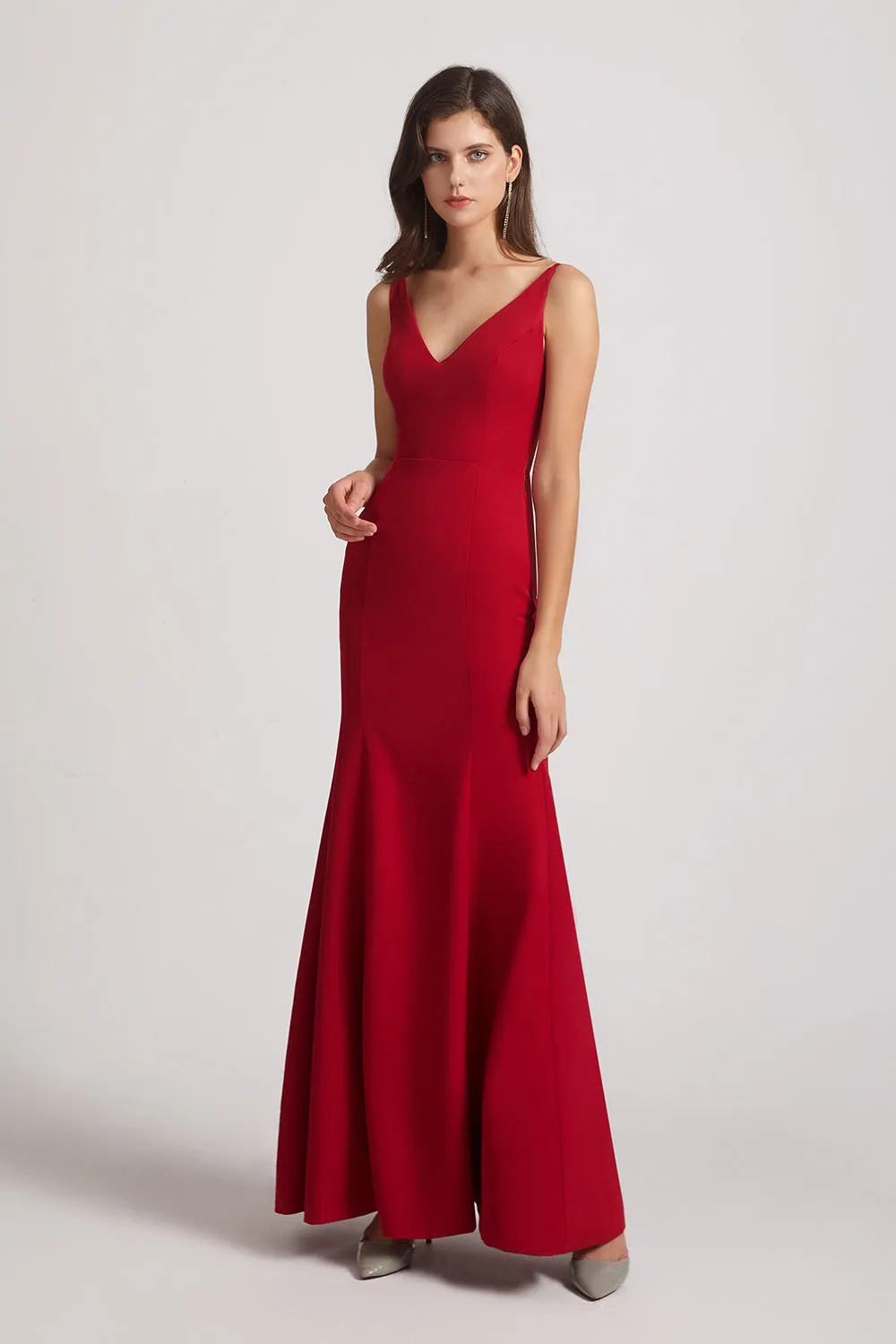 Straps Double V-Neck Trumpet Bridesmaid Dresses (AF0082)