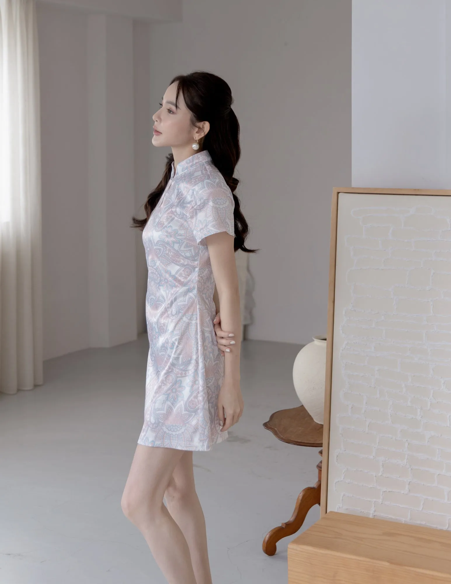 Sue Cheongsam Dress in White