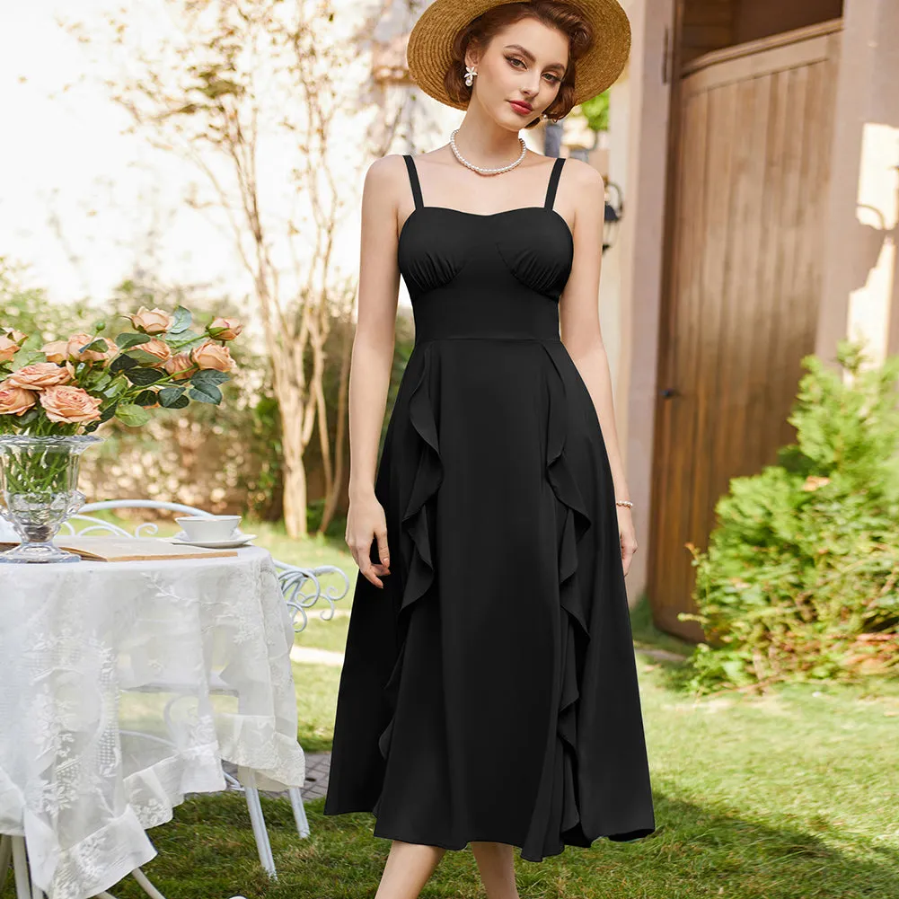 Sun Slip Dresses for Women Boho Maxi Dresses Casual Spaghetti Ruffle Dress