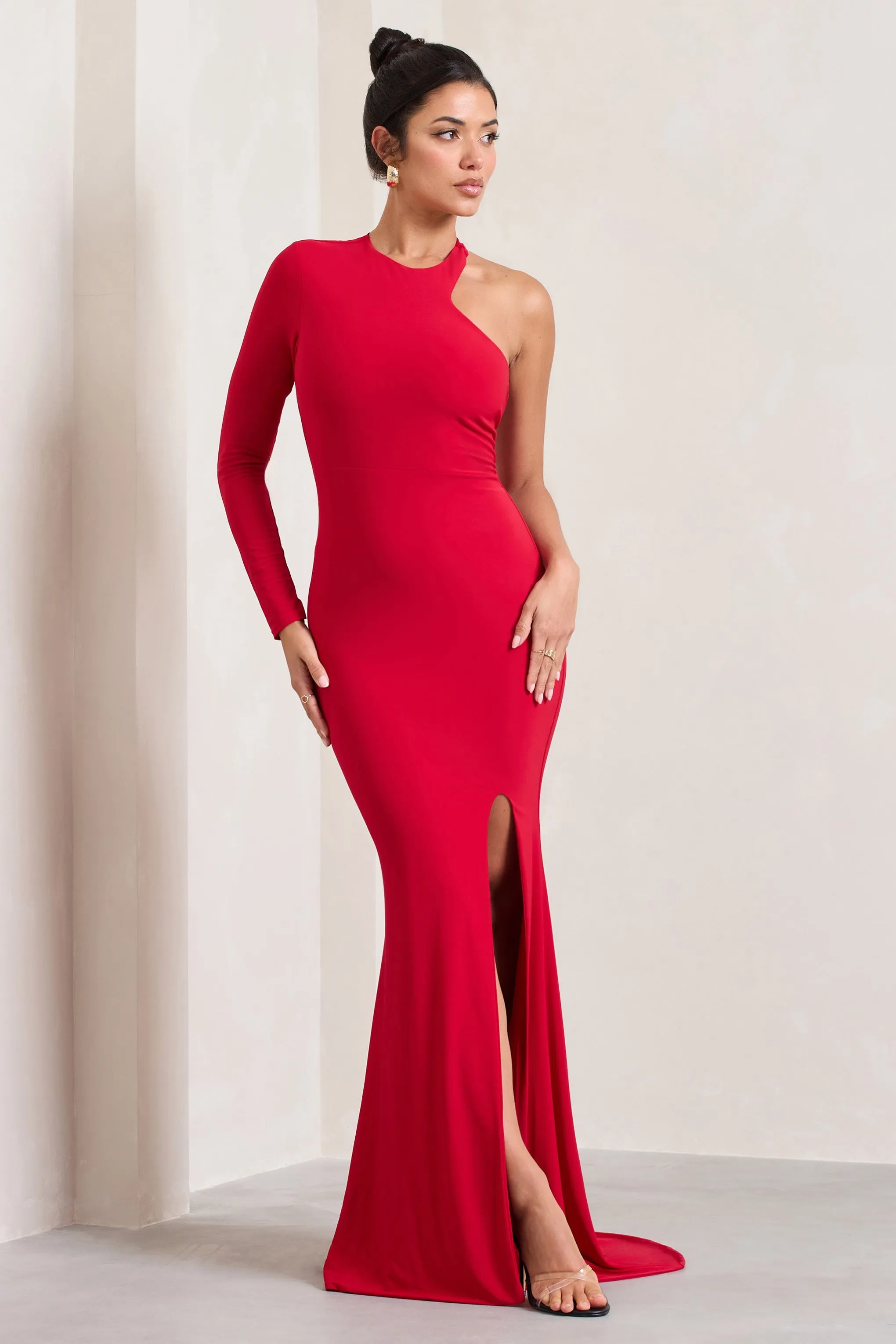 Toya | Red Asymmetric Split Maxi Dress