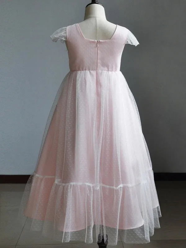 Tulle Ruffles Sleeveless Flower Girl Dresses Ankle Length Princess Silhouette Kids Social Party Dresses