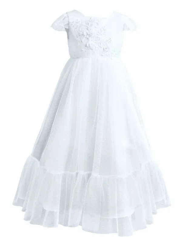 Tulle Ruffles Sleeveless Flower Girl Dresses Ankle Length Princess Silhouette Kids Social Party Dresses