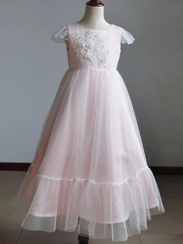 Tulle Ruffles Sleeveless Flower Girl Dresses Ankle Length Princess Silhouette Kids Social Party Dresses