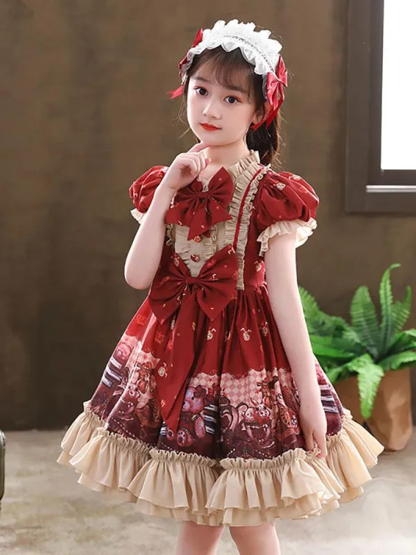 Tulle Short Sleeves Flower Girl Dresses Knee-Length A-Line Bows Red Kids Party Dresses