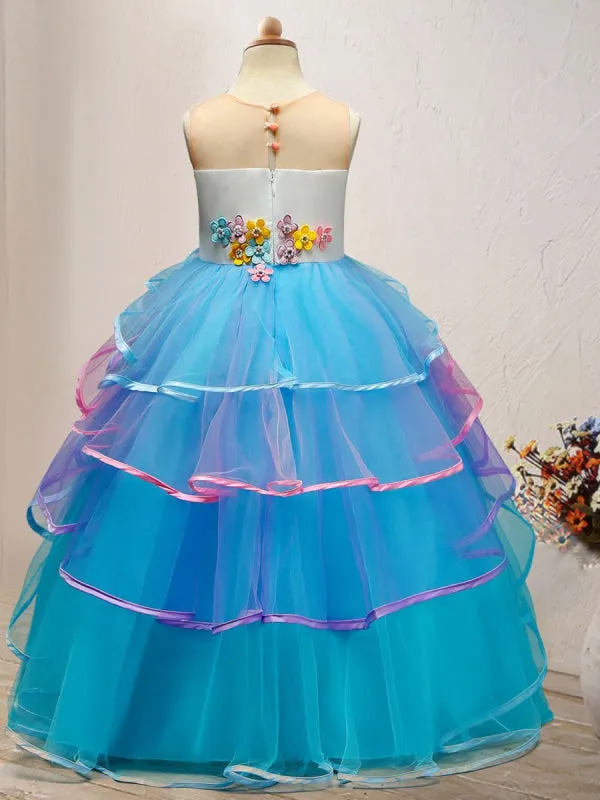 Tulle Sleeveless Flower Girl Dresses Jewel Neck Ankle Length Princess Silhouette Embroidered Kids Party Dresses