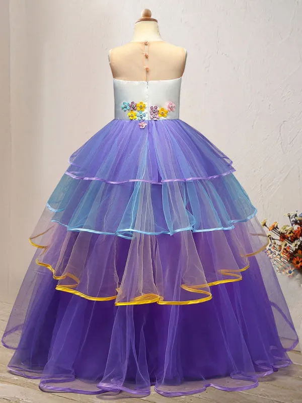 Tulle Sleeveless Flower Girl Dresses Jewel Neck Ankle Length Princess Silhouette Embroidered Kids Party Dresses