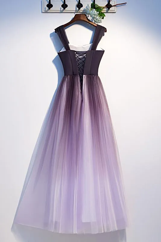 Unique A Line Ombre Purple Beading Prom Dresses with Lace up, Long Dance Dresses STK15603