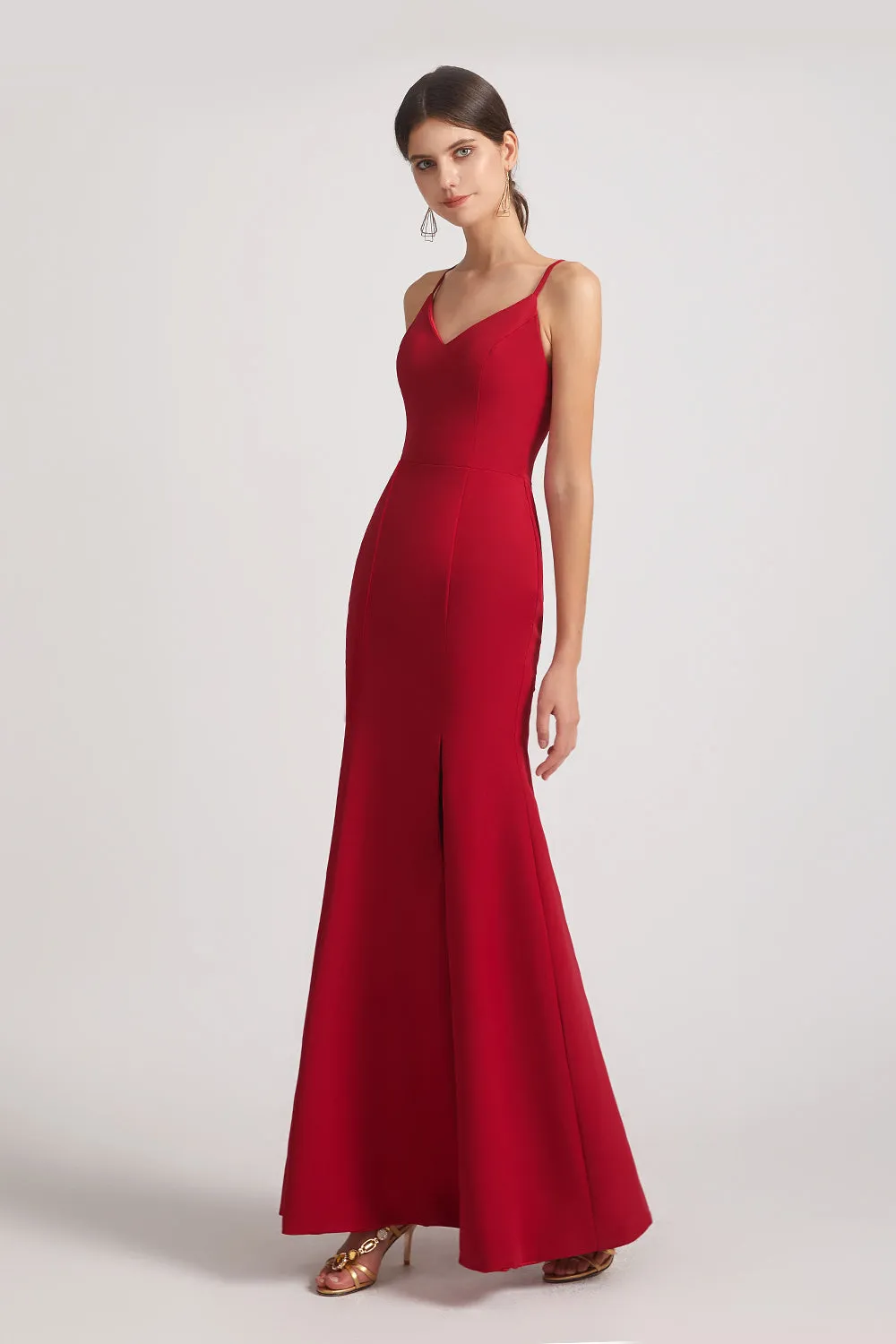 V-Neck Spaghetti Straps Side Slit Bridesmaid Dresses (AF0178)