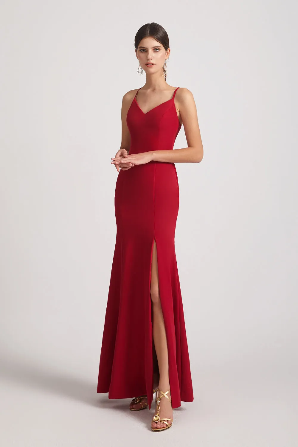 V-Neck Spaghetti Straps Side Slit Bridesmaid Dresses (AF0178)