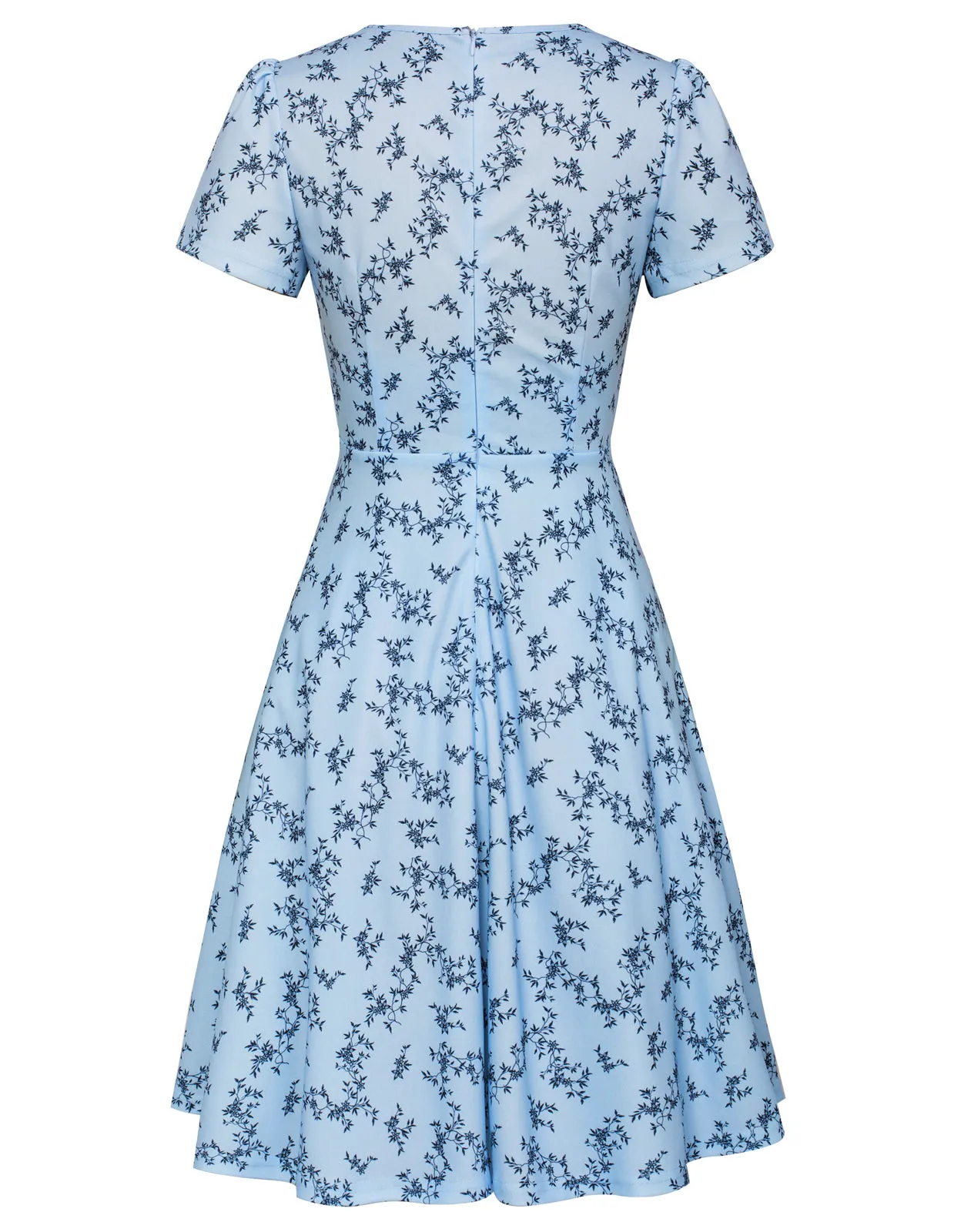 Vintage A-Line Swing Dress Keyhole Tie Dress Round Neck Work Dress Tea Dress