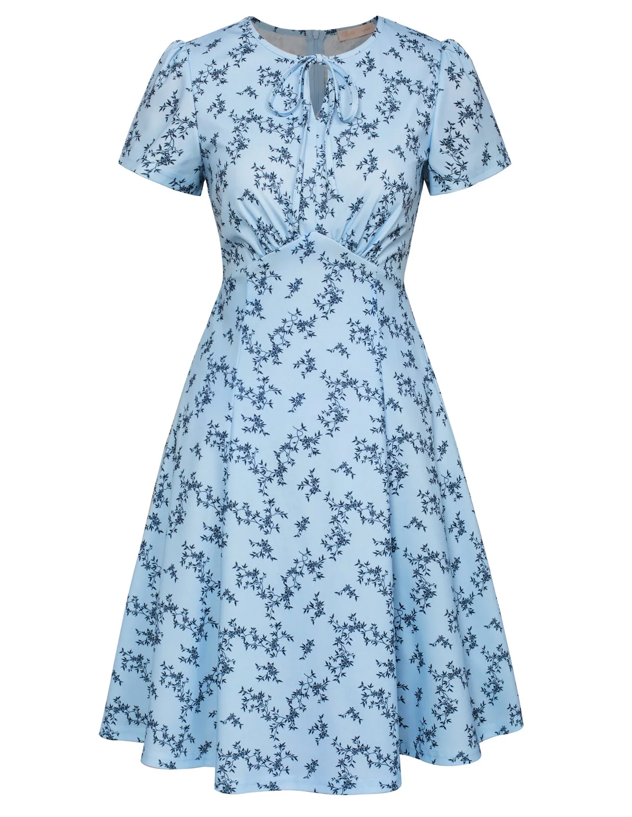 Vintage A-Line Swing Dress Keyhole Tie Dress Round Neck Work Dress Tea Dress