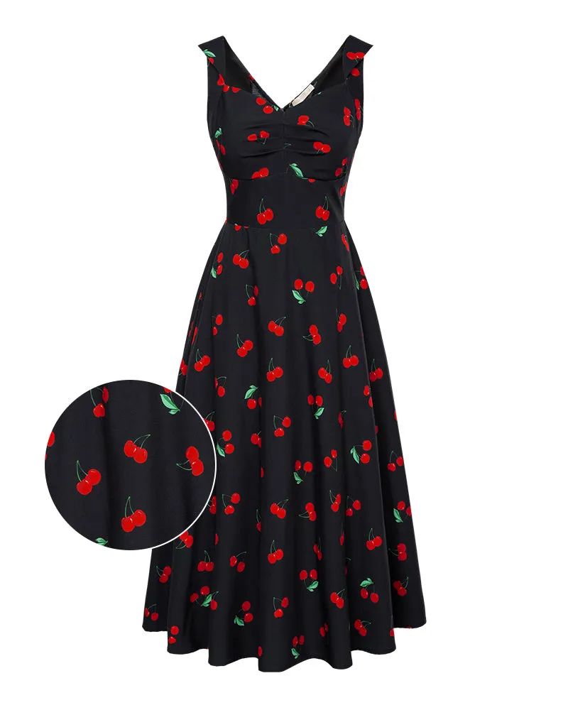 Vintage Floral Patterns 1950s Cocktail Swing Dresses Summer Square Neck Sleeveless A-Line Midi Dress with Pockets