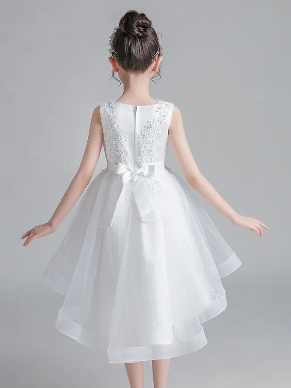 White Flower Girl Dresses Short Princess Dress Jewel Neck Sleeveless Bows Kids Party Dresses