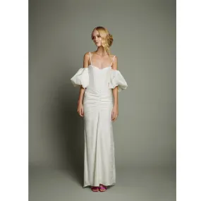 White Jacquard Balloon Sleeve Maxi Dress