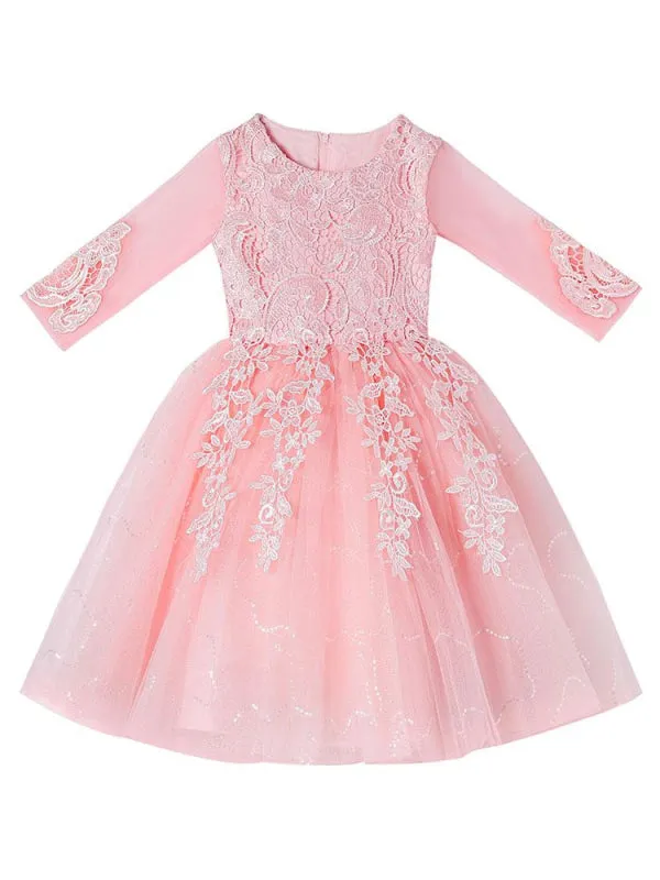 White Lace Tulle A-Line Flower Girl Dresses Sleeveless Knee-Length Kids Party Dresses