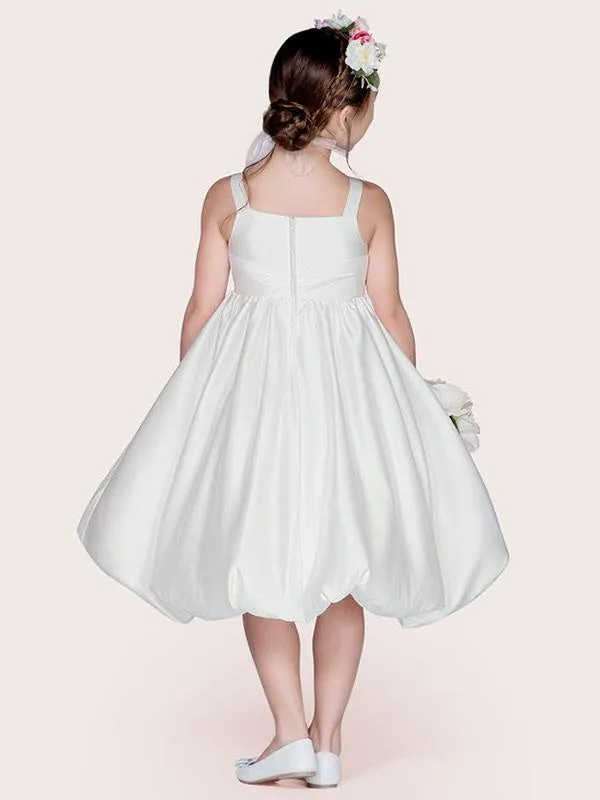 White Satin Flower Girl Dresses Jewel Neck Sleeveless Beaded Formal Kids Pageant Dresses