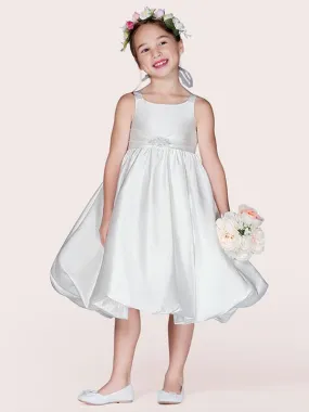 White Satin Flower Girl Dresses Jewel Neck Sleeveless Beaded Formal Kids Pageant Dresses