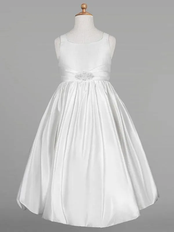 White Satin Flower Girl Dresses Jewel Neck Sleeveless Beaded Formal Kids Pageant Dresses