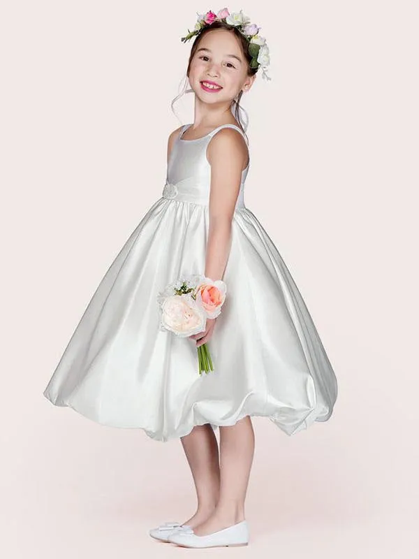 White Satin Flower Girl Dresses Jewel Neck Sleeveless Beaded Formal Kids Pageant Dresses