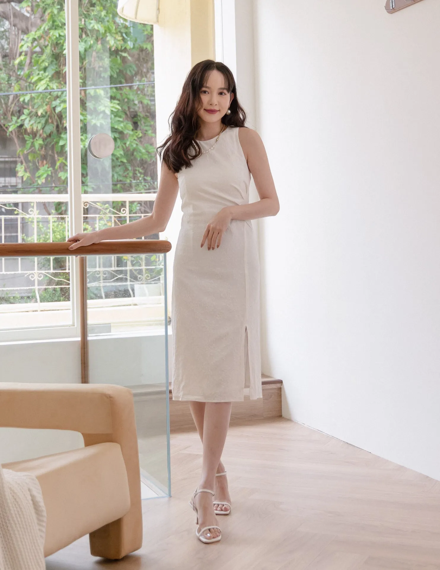 Yen Jacquard Dress in White