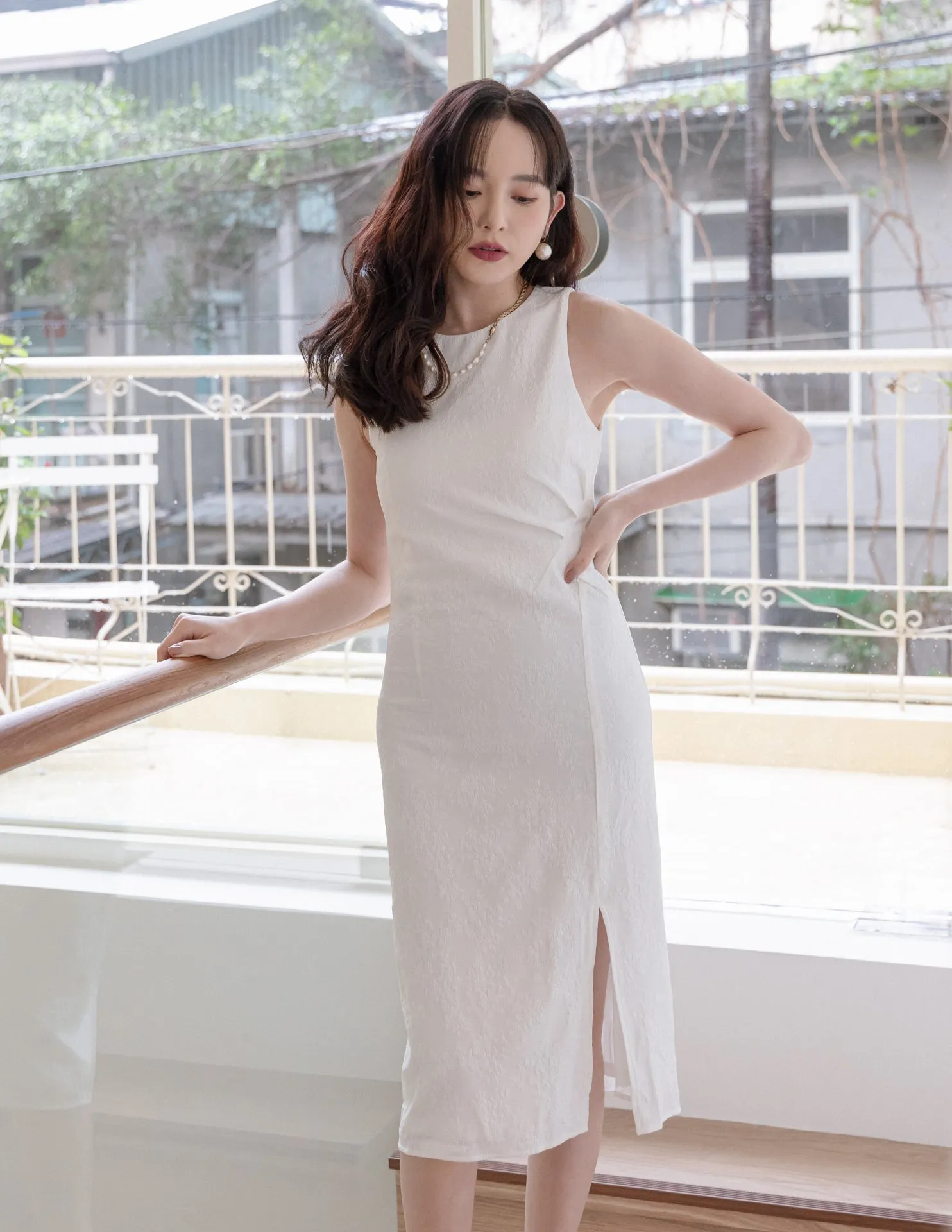 Yen Jacquard Dress in White