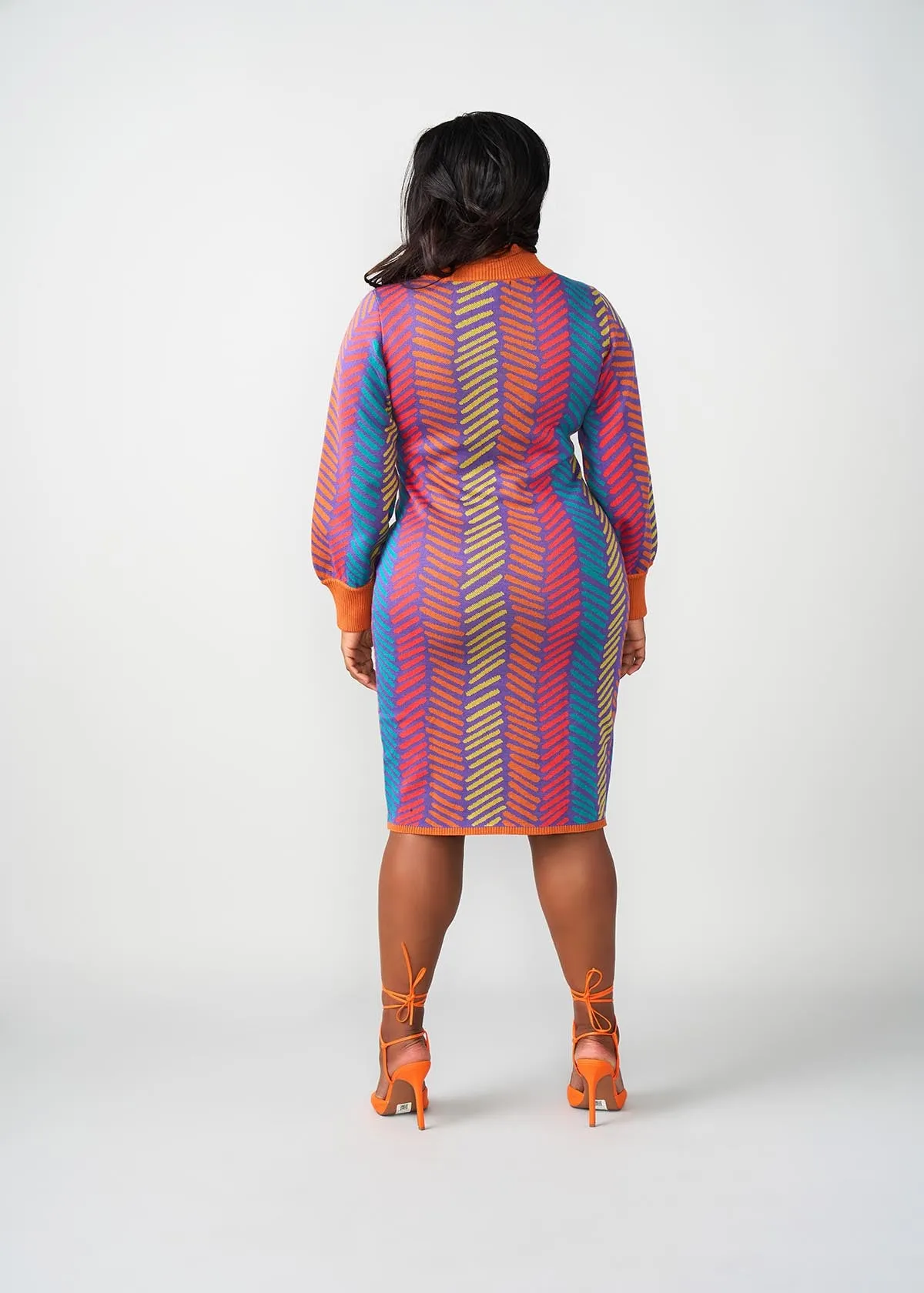 Zania Women's African Print Sweater Dress (Rainbow Tribal Lines)